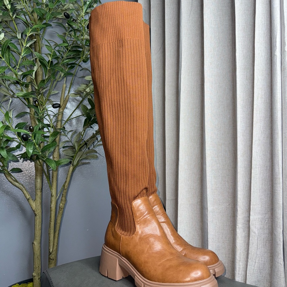 Knee-High Chunky Platform Sock Boots | Size EU 41 (US 10)